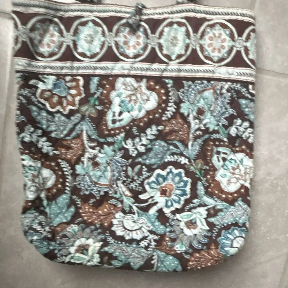 Vera Bradley Floral Quilted Tote Shoulder Bag Inner Pockets Brown Blue used
